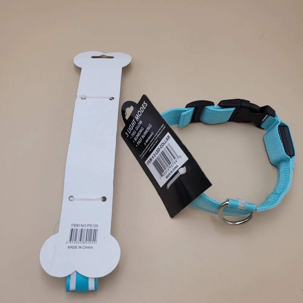 LED Light Up Safety Dog Collar Reflective Turquoise Blue 3 Modes 18in PS125